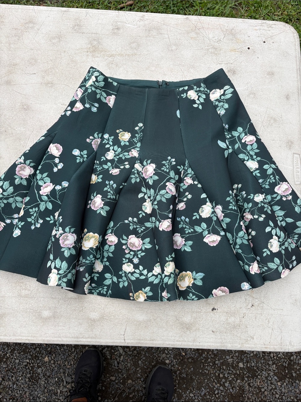 LC Lauren Conrad Dark Green Floral Circle Skirt